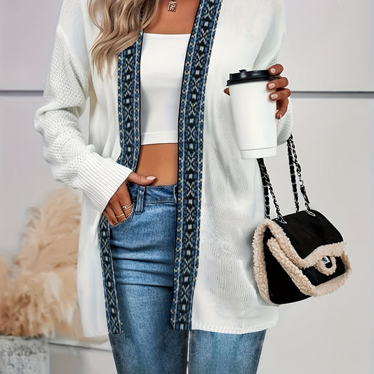  Colorblock Geo Print Open Front Cardigan