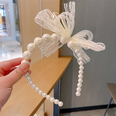 Lace Bow Headband Faux Pearl Hair Band for Women
