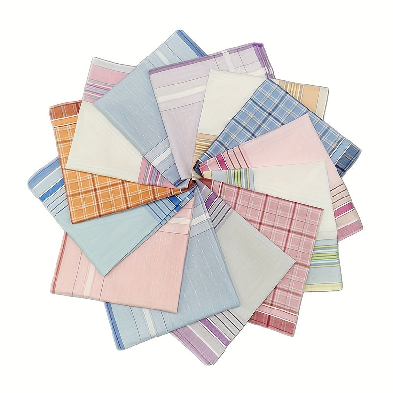 Plaid Striped Handkerchief Classic Vintage Cotton Soft Hankies