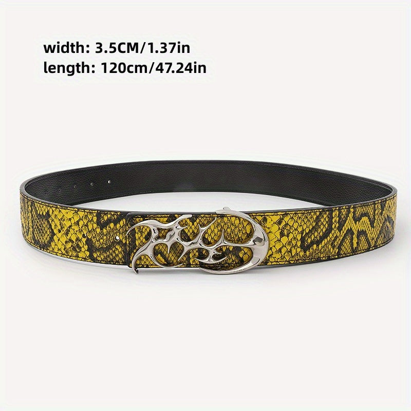 Snake Pattern Hip Hop Leather Belt Smooth Buckle