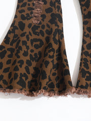 Girls Flared Bottom Leopard Jeans