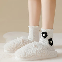 6 Pairs Floral Decor Socks Comfy & Fuzzy Warm Women's Stockings