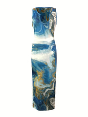  Colorblock Tie Dye Bodycon Maxi Tank Dress