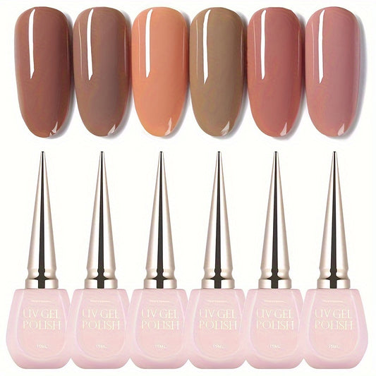 6pcs Nude & Pink Gel Nail Polish Set Alcohol Fragrance for Fall Winter
