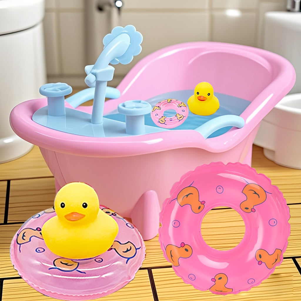Bathroom Toy Set with Bathtub and Swimming Ring for Dolls