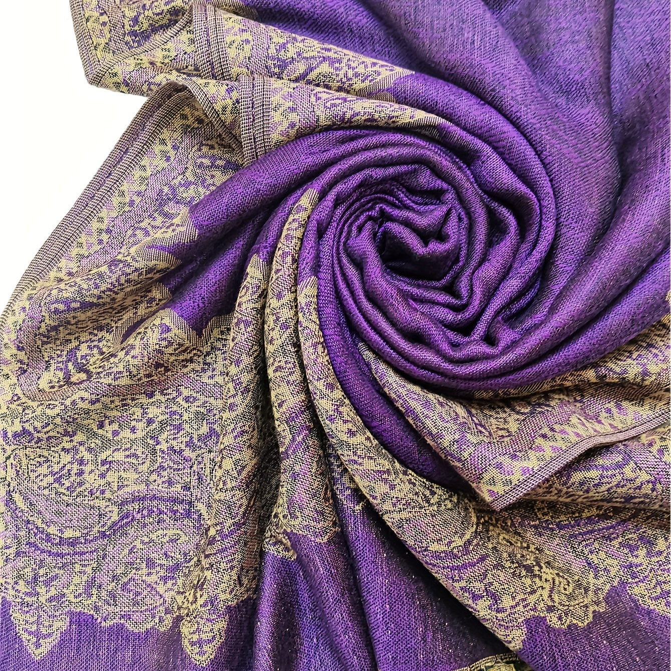 Large Tassel Scarf Violet Paisley Jacquard Vintage Shawl