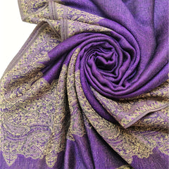 Large Tassel Scarf Violet Paisley Jacquard Vintage Shawl