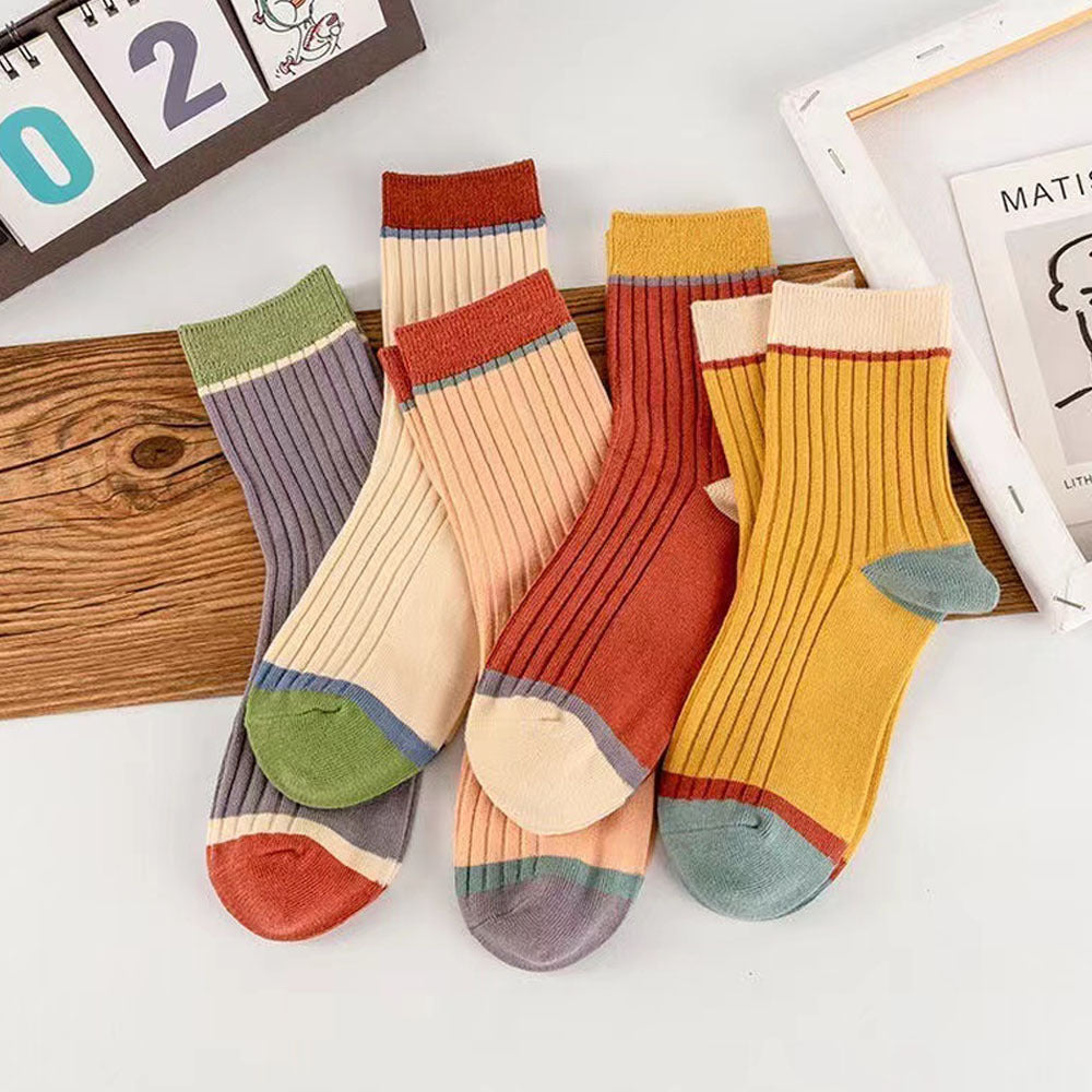 5 Pairs Colorblock Socks All match Women's Stockings