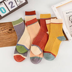5 Pairs Colorblock Socks All match Women's Stockings