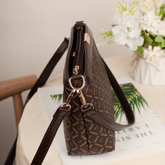 Retro Classic Print Crossbody Bag Vintage PU Leather Shoulder Bag
