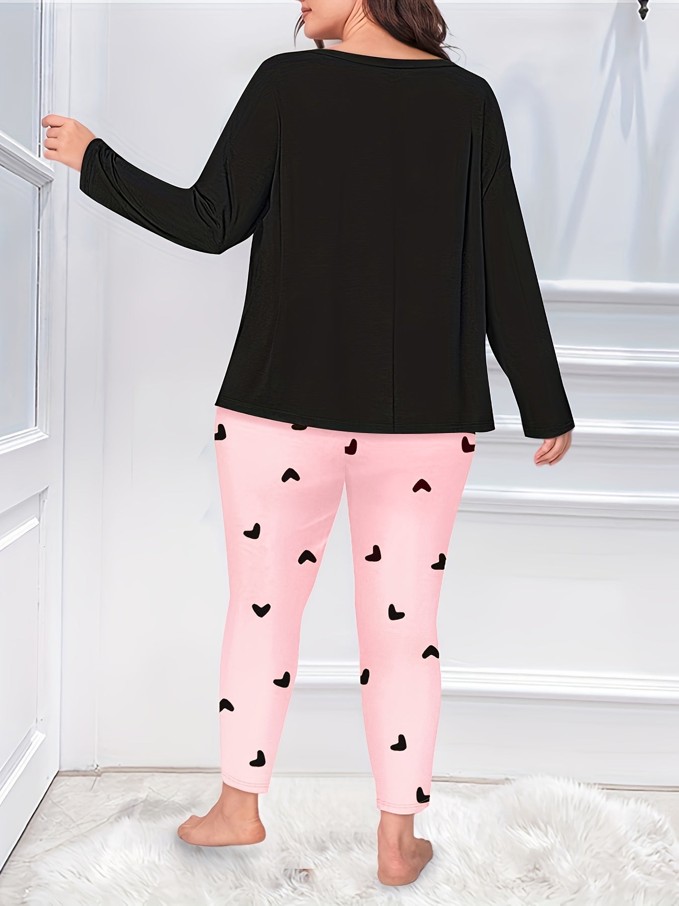  Eyelash & Heart Print Tee & Leggings Pajama Set