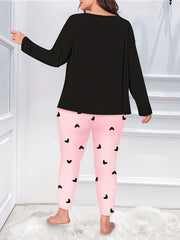  Eyelash & Heart Print Tee & Leggings Pajama Set