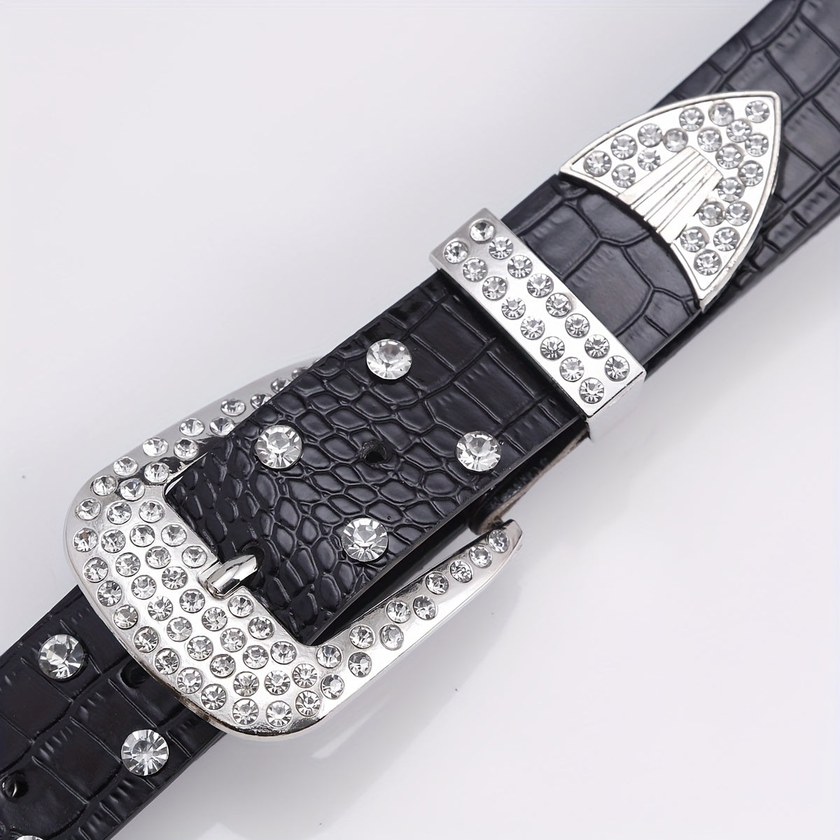 Men's Rhinestone Belt Waist Strap 44inch PU Leather