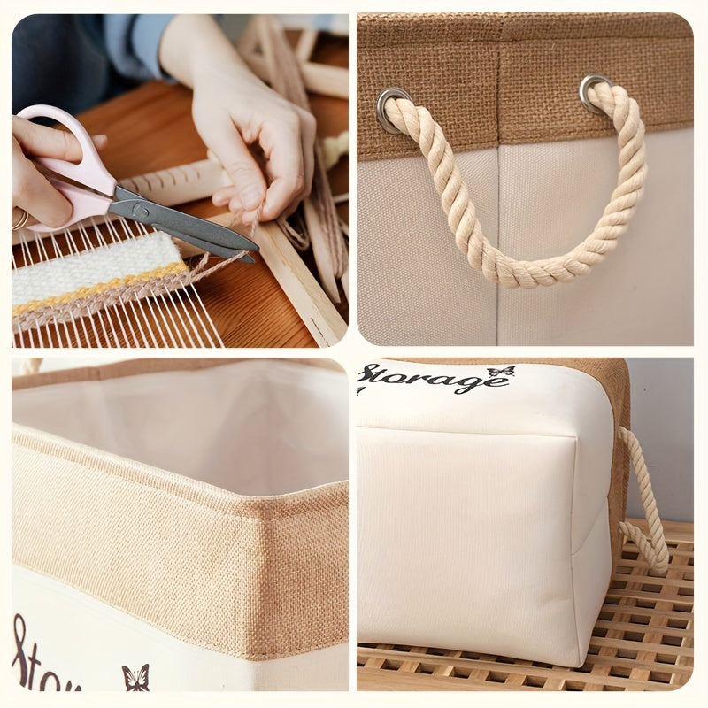 Handwoven Storage Basket Linen With Handle Clothing Storage