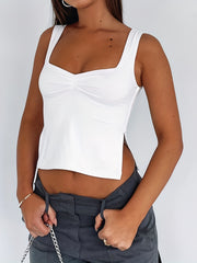 Pleated Side Split Tank Top | Summer Sleeveless Casual Top