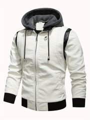 Men's Slim Fit Winter Splice Pu Leather Hooded Jacket Coat