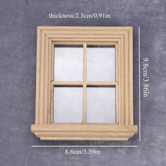 1:12 Scale Unfinished Wooden Dollhouse Window Frame - DIY Furniture Accessory