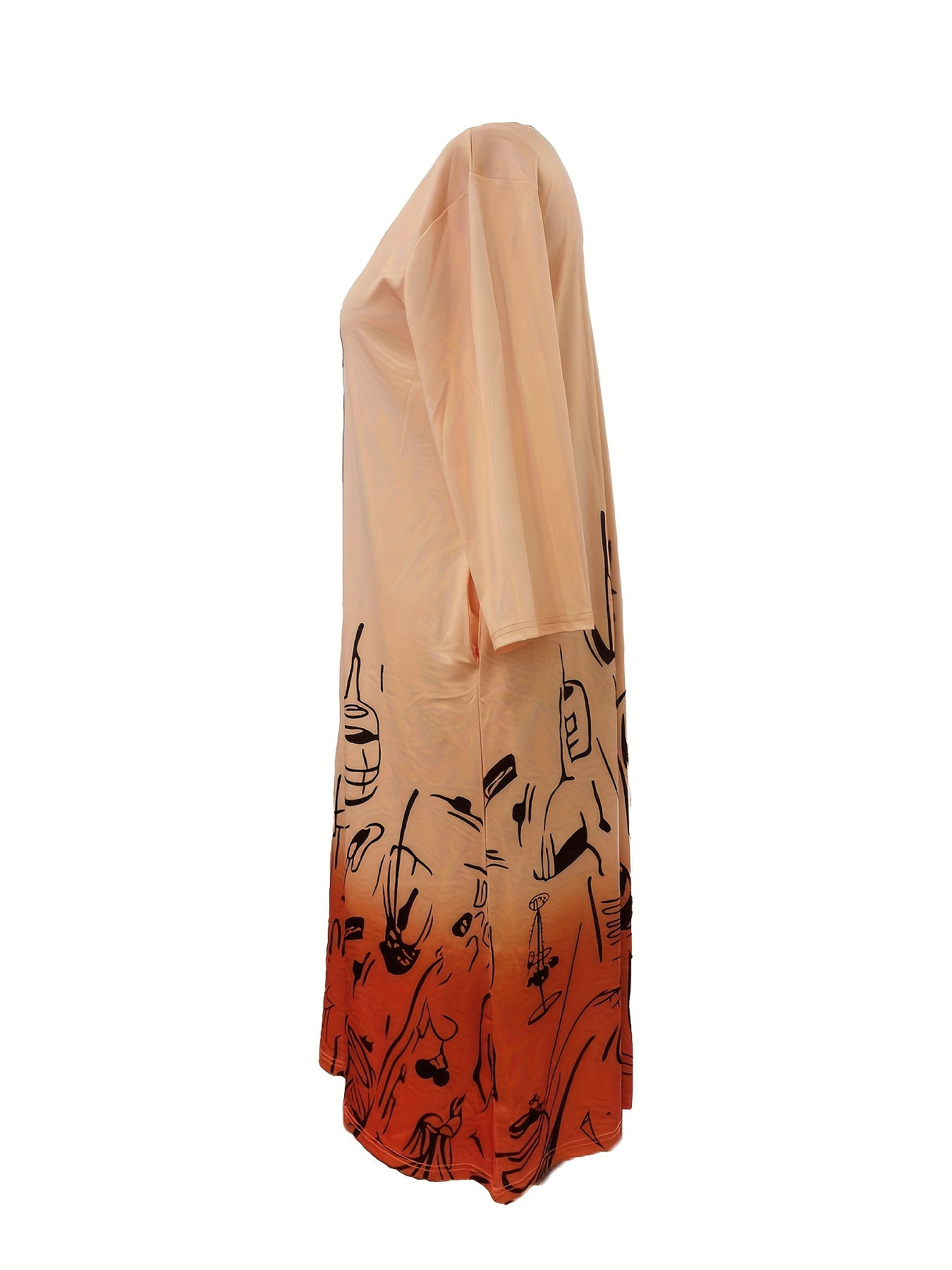  Ombre Print Long Sleeve Maxi Dress