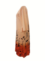  Ombre Print Long Sleeve Maxi Dress