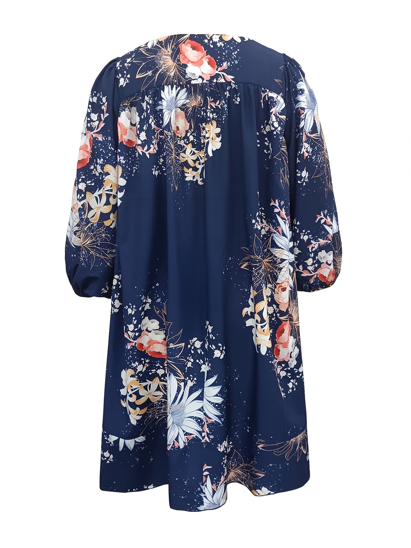 Plus Size Floral Lantern Sleeve Mini Dress