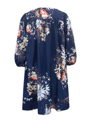 Plus Size Floral Lantern Sleeve Mini Dress