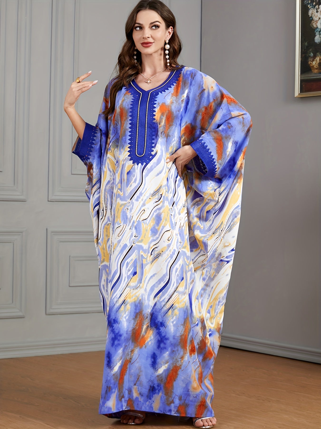  Boho Abaya Dress Women's Plus Tie Dye & Marble Print