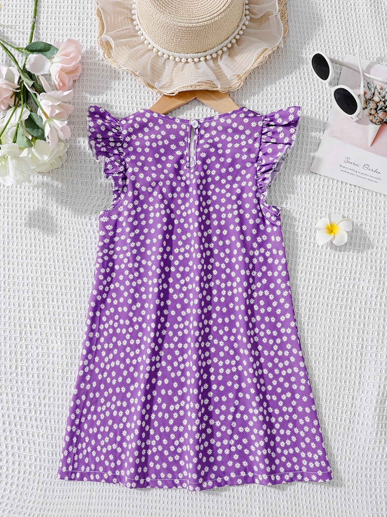 Girls Daisy Floral Print Ruffle Sleeve Dress