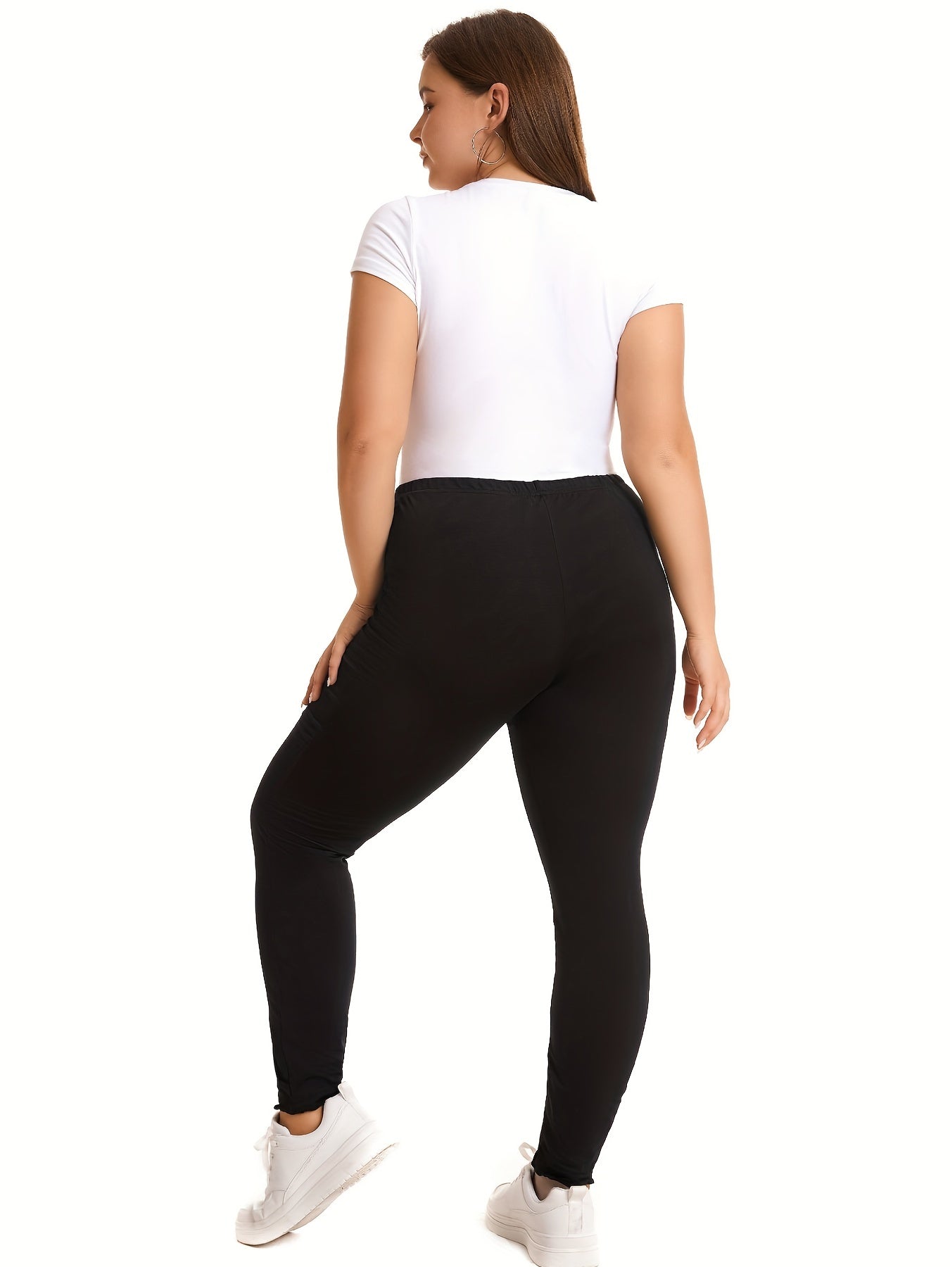 High Rise Solid Leggings Plus Size Women's High Stretch Skinny Pants