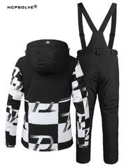 2Pcs Ski Set Full Zip Long Sleeve Jacket & Windproof Trouser Ski Suit