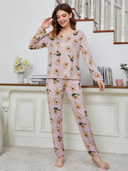 Avocado Print Pajama Set Long Sleeve Top & Pants Women's Sleepwear