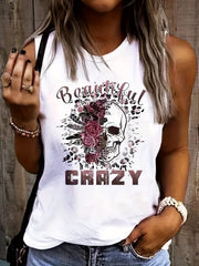  Gothic Tank Top Women's Plus Floral Skull & Letter Print