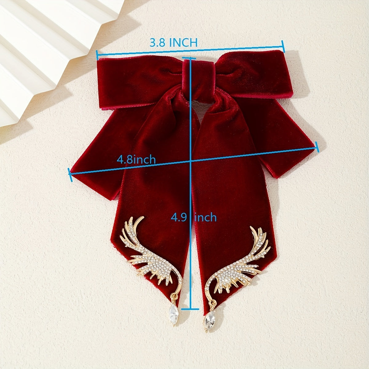 Velvet Bowknot Brooch Pin Rhinestone Wings Shirt Collar Pin