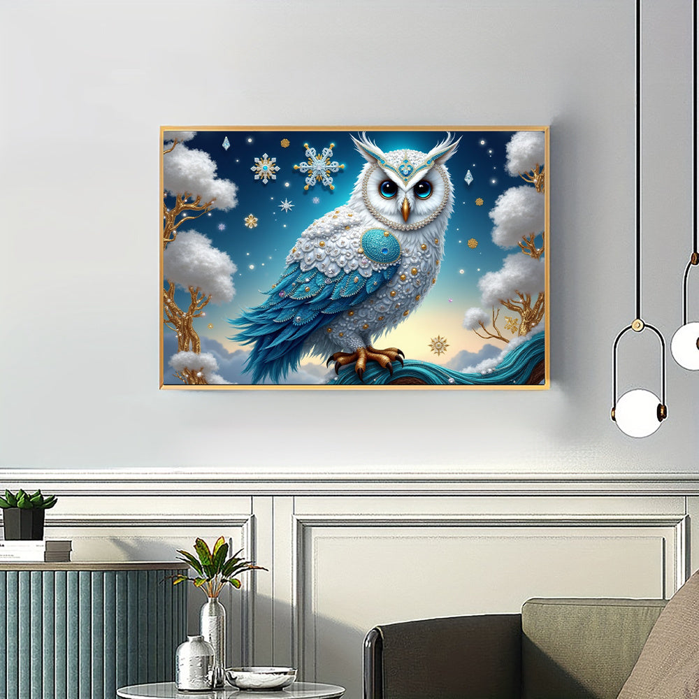 Snow Themed Owl Diamond Painting Kit for Adults Winter Scene
