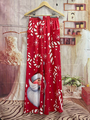  Santa & Snowflake Print Wide Leg Pants