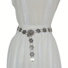 Boho Flower Hollow Out Belt Silvery Metal Waist Chain Dress Girdle