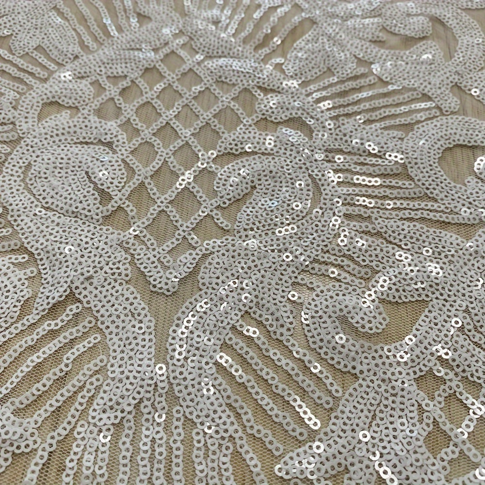 Champagne Mesh Sequins Lace Fabric Wedding Party Sewing Textile Handicrafts