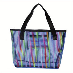 Striped Shoulder Bag Mesh Tote Women's Handbag