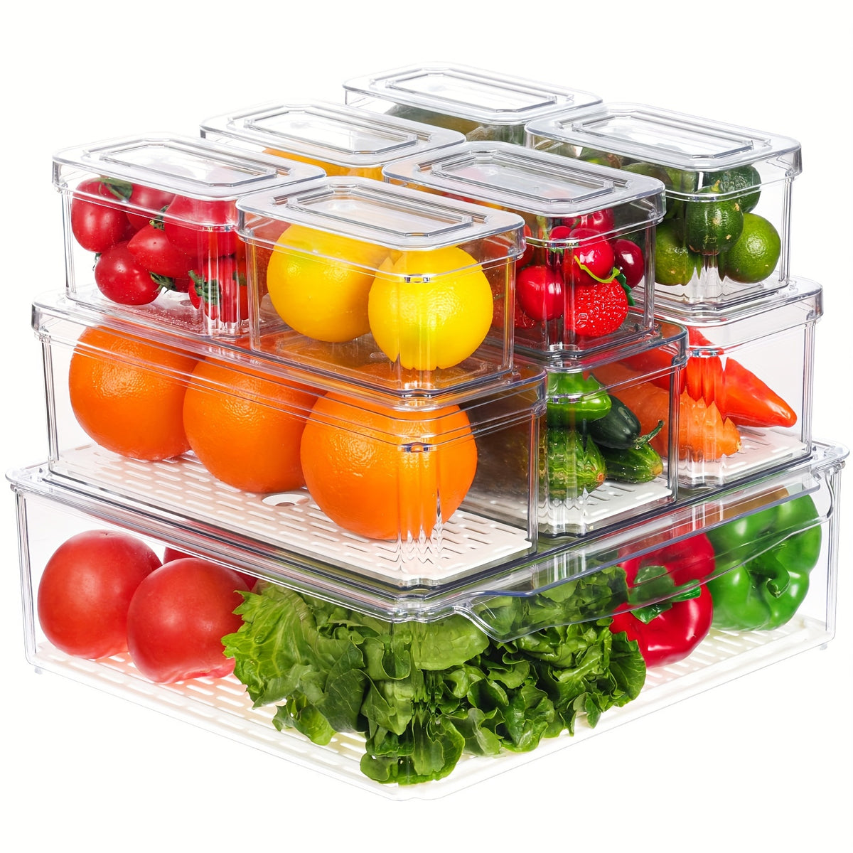 10pcs Fridge Organizer Bins with Lids BPA Plastic Pantry Storage