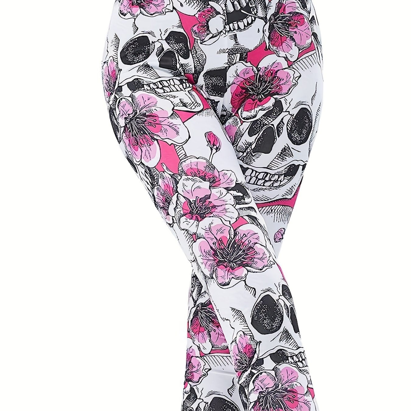 Skull & Floral Print High Waist Leggings