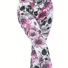 Skull & Floral Print High Waist Leggings