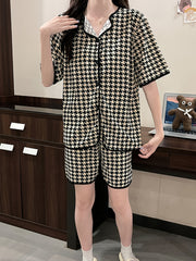 Summer Casual Print Pajamas Short Sleeve Top And Shorts Pajama Set