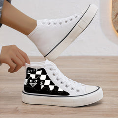 Cat Print Plush Lined Thermal Chunky Canvas Sneakers