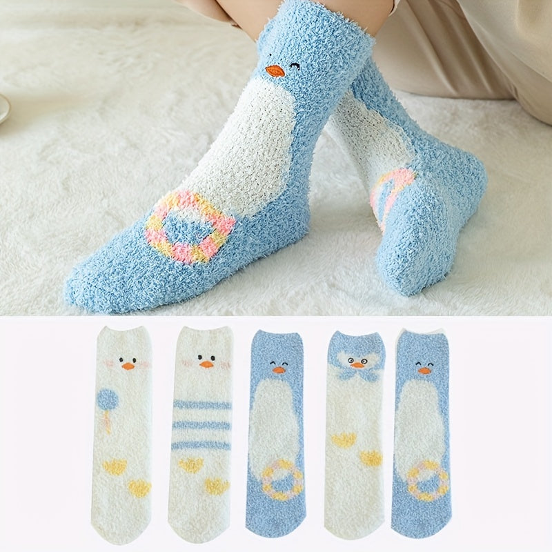 5 Pairs Cartoon Print Socks Warm & Comfy Women's Stockings