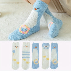 5 Pairs Cartoon Print Socks Warm & Comfy Women's Stockings