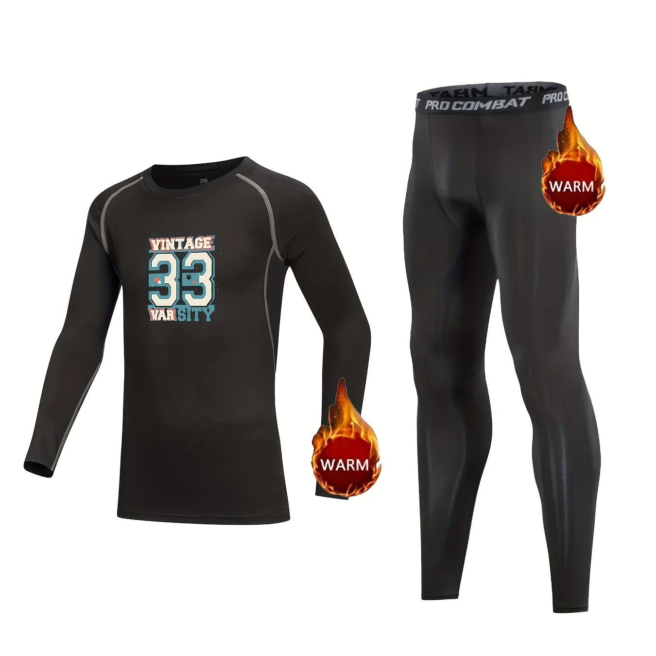 Kids Compression Fleece Sets Number Pattern Long Sleeve Crew Neck P