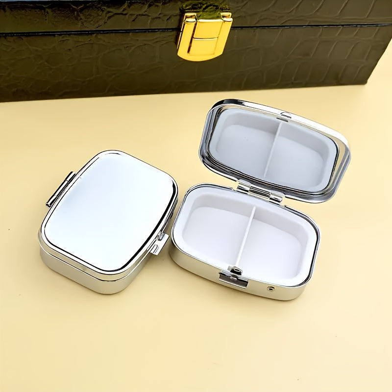 Iron Medicine Box with Mirror 2 Compartments Silvery Gray Single Packaging