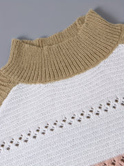  Colorblock Long Sleeve Mock Neck Knitted Sweater