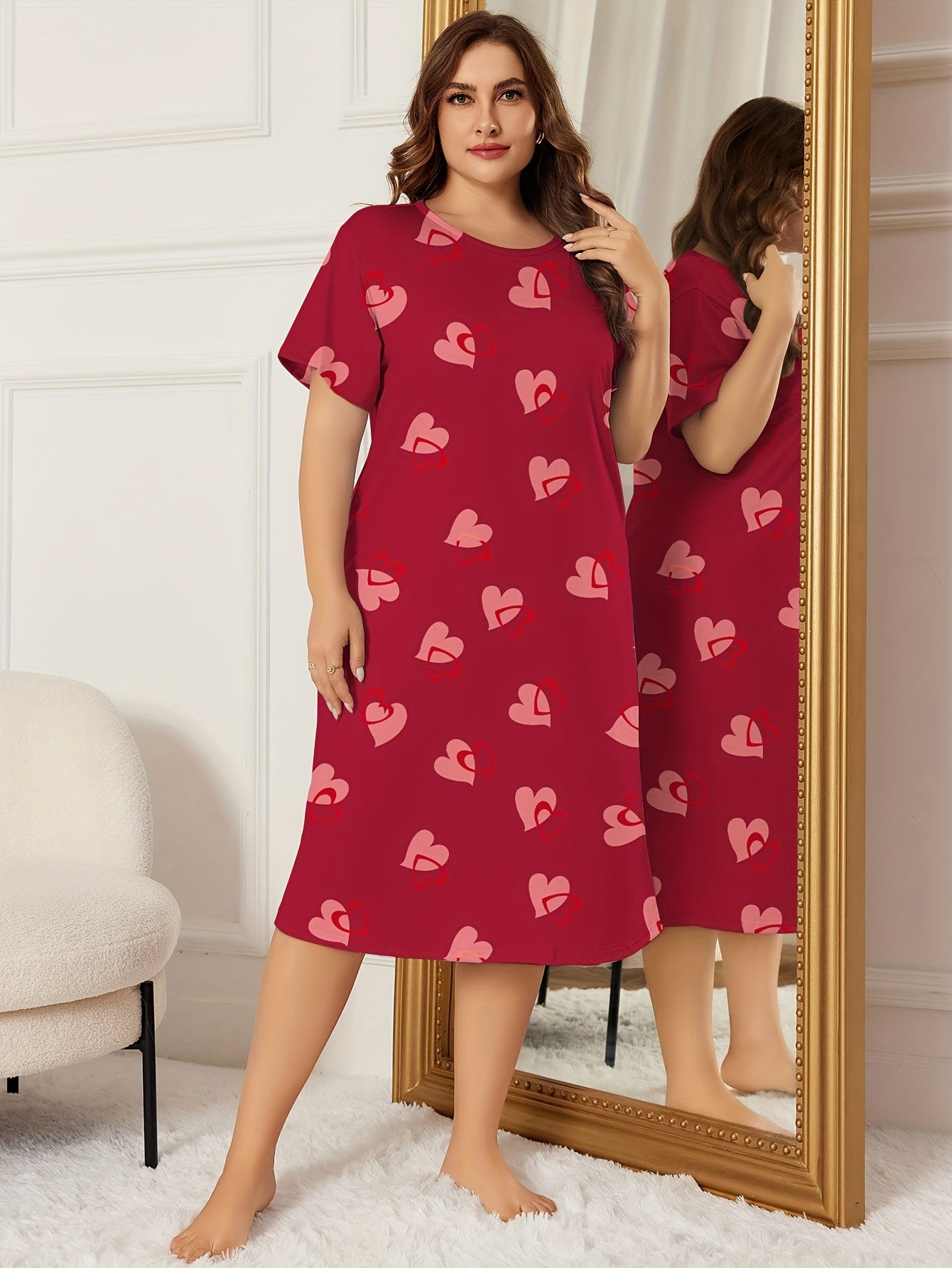  Lounge Dress Women's Plus Heart Print Cooling