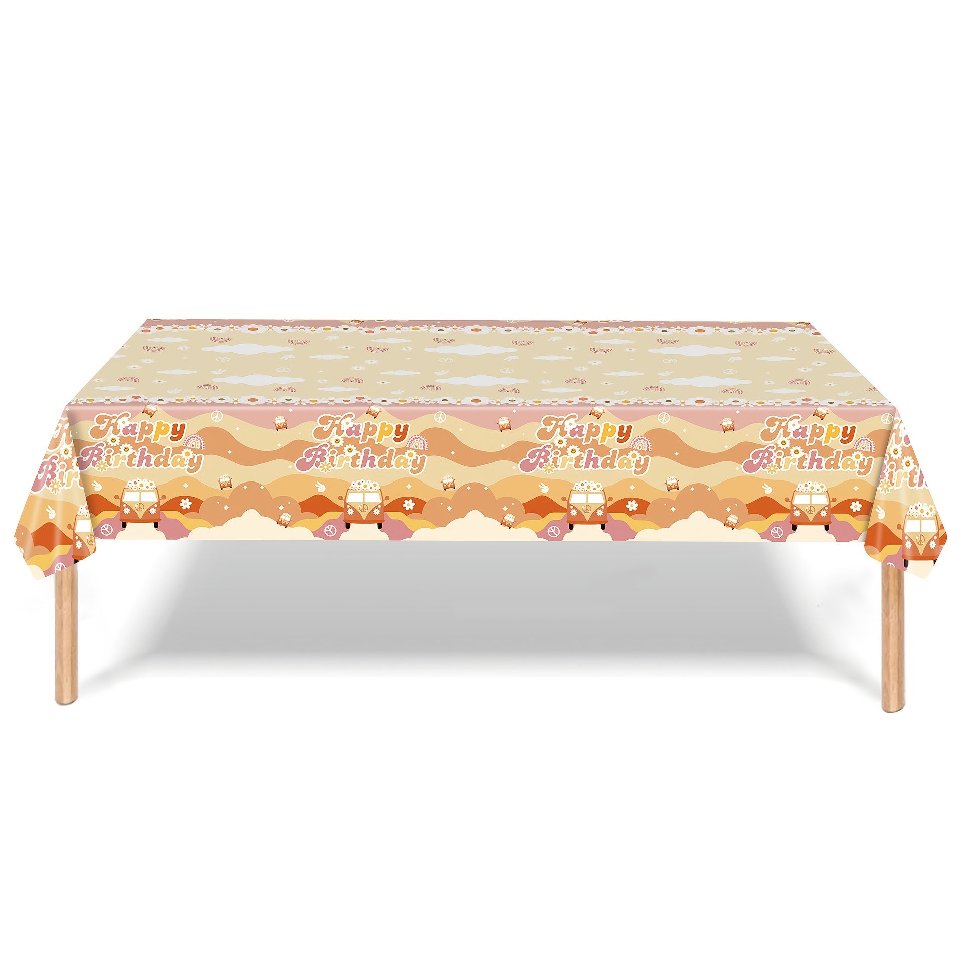 Rainbow Birthday Party Tablecloth, Disposable Hippie Bus Decoration