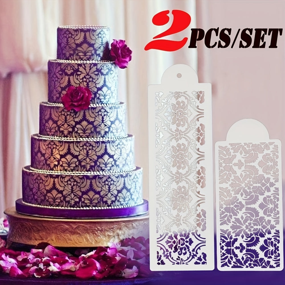2pcs Cake Stencil Decorating Mold Templates Flower Baking Mesh Stencil